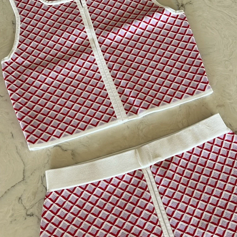 Sandro Matching Set Skirt & Top - Pink/Red Pattern - S - Picture 2 of 15